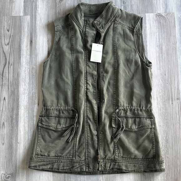 NWT Lucky Brand Green Military Lyocell Vest With Cinch Waist Small (MSRP $99) - Picture 1 of 12